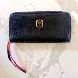 Guess Embossed Monogram Clutch Wallet Black Hot Pink Large